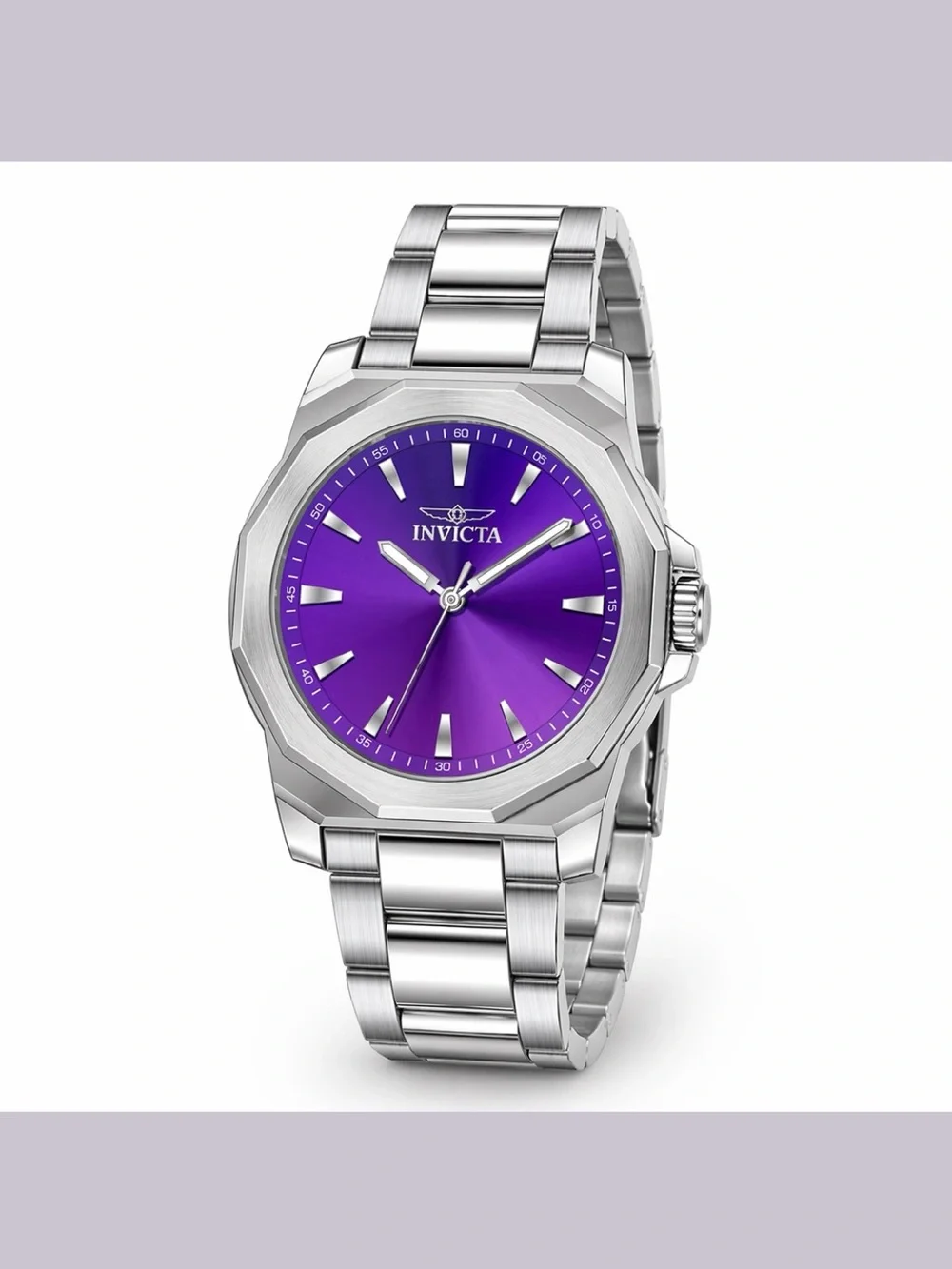 Invicta Speedway Facetio 50998 Silver Band W/Purple Ombré Face Watch &Dive Case